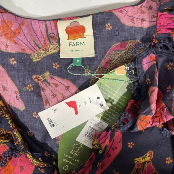 NWT Farm Rio [ Small ] Patchwork Bananas Ruffle Long Sleeve Blouse in Blue‎ - Picture 13 of 13